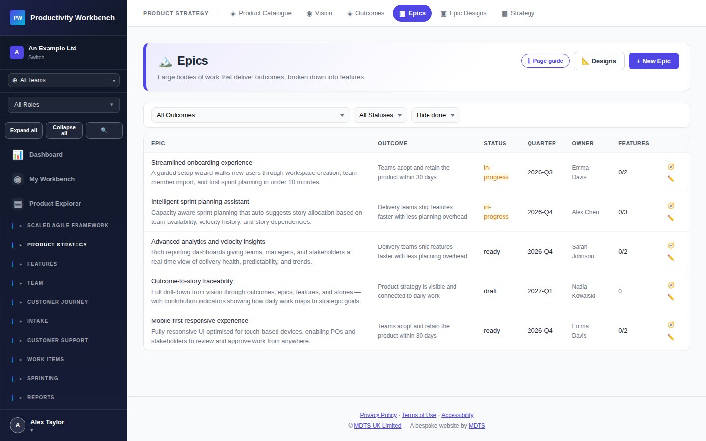 Epics page