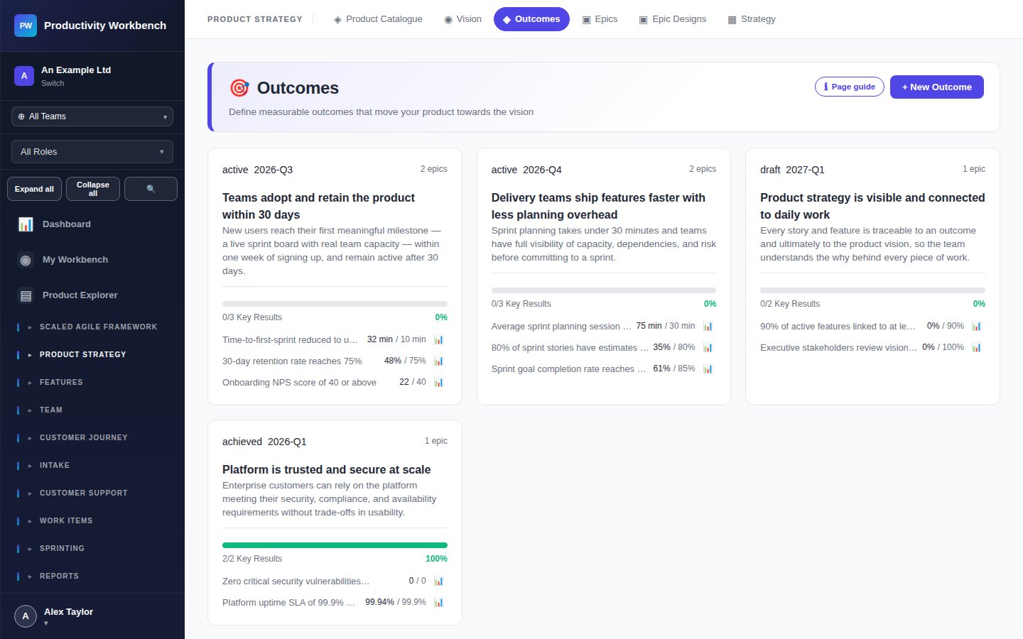 Outcomes page