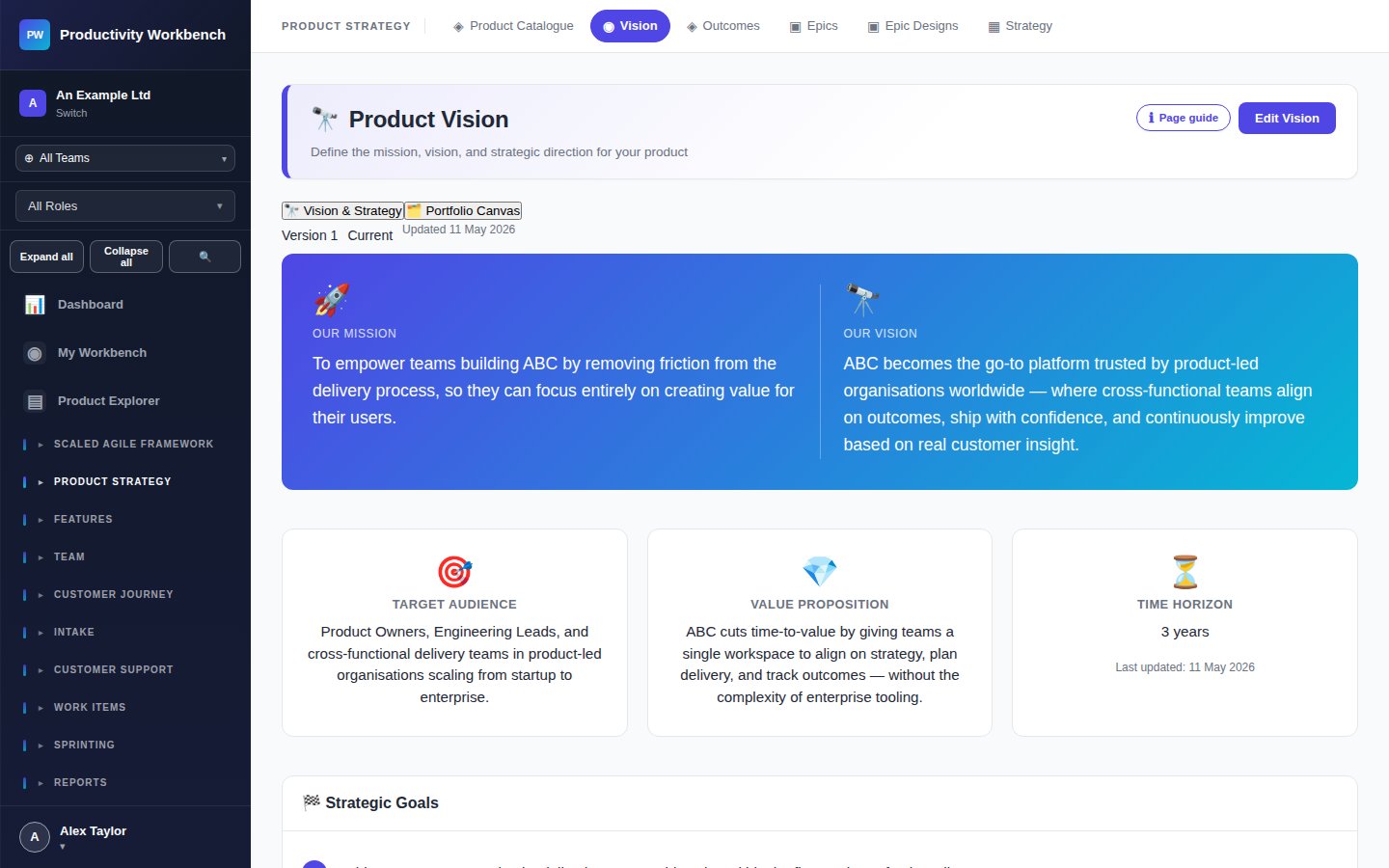 Product Vision page