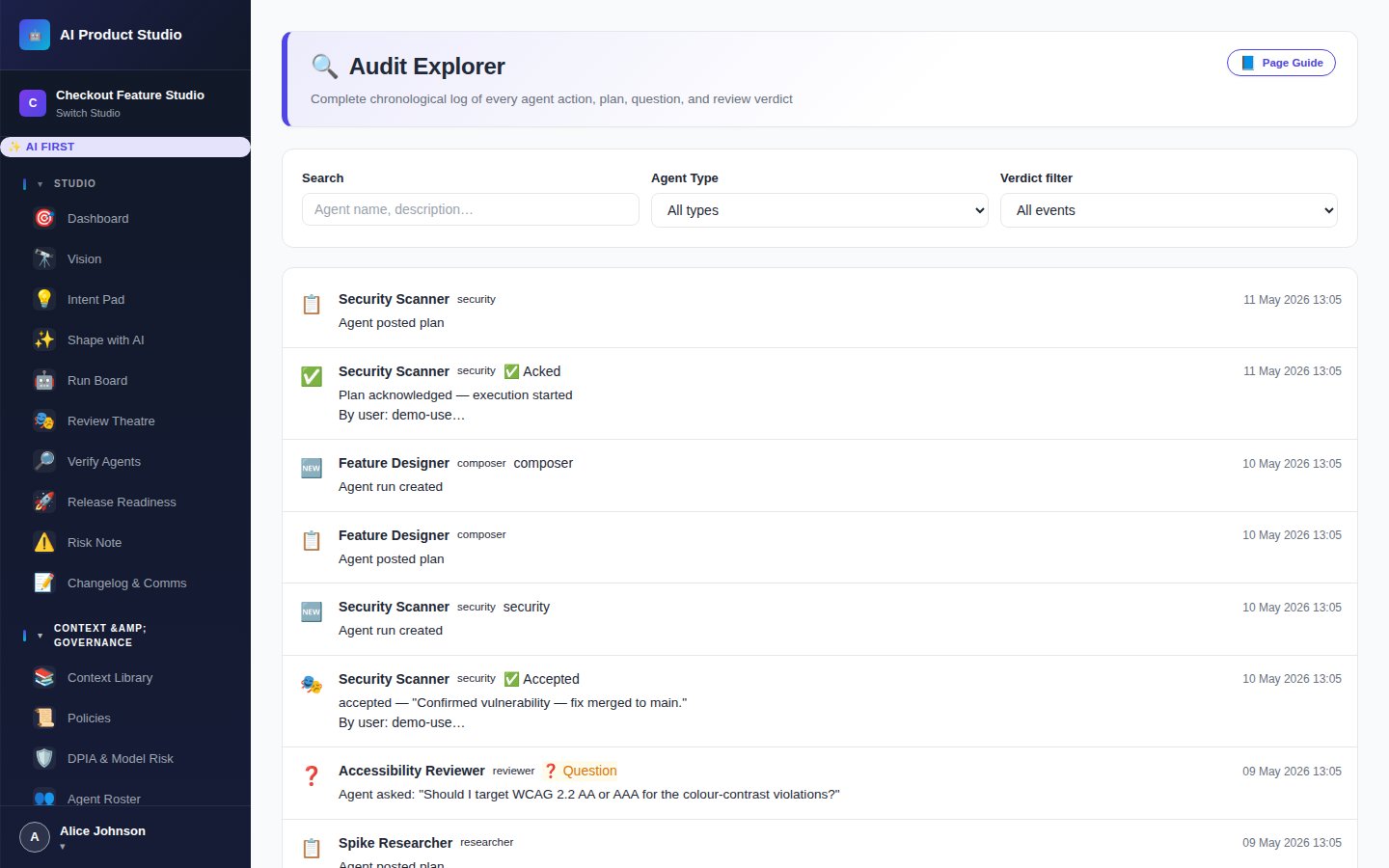 Screenshot: Audit Explorer with filters