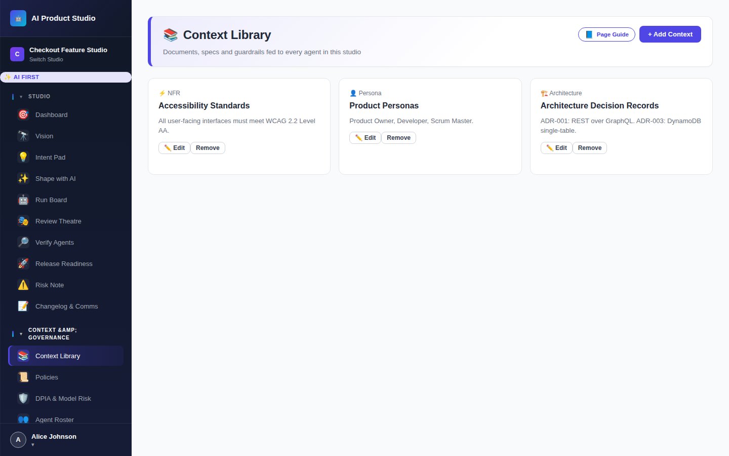 Screenshot: Context Library entries list