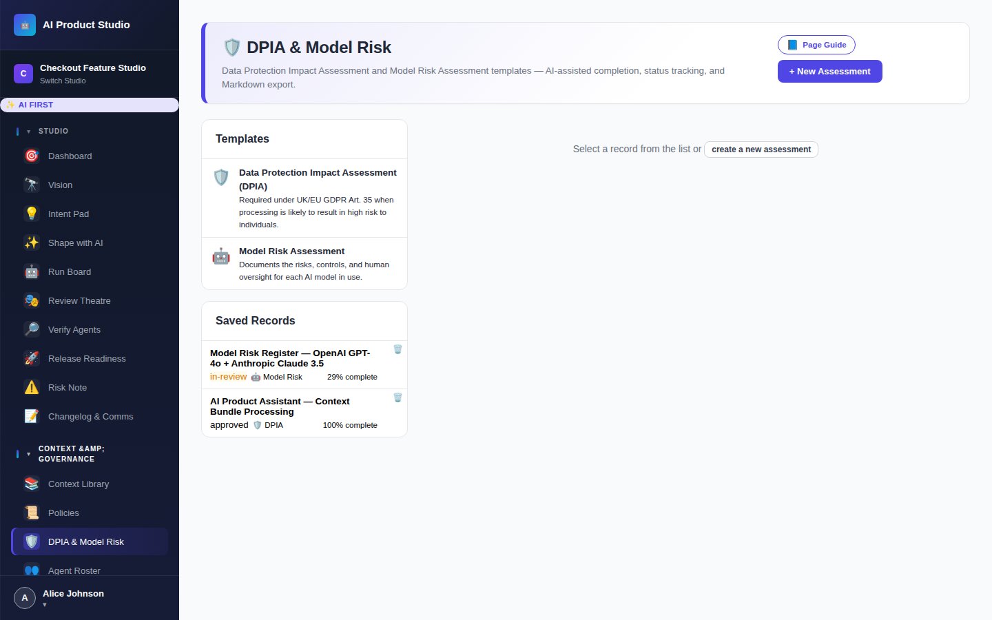 Screenshot: DPIA completeness indicator