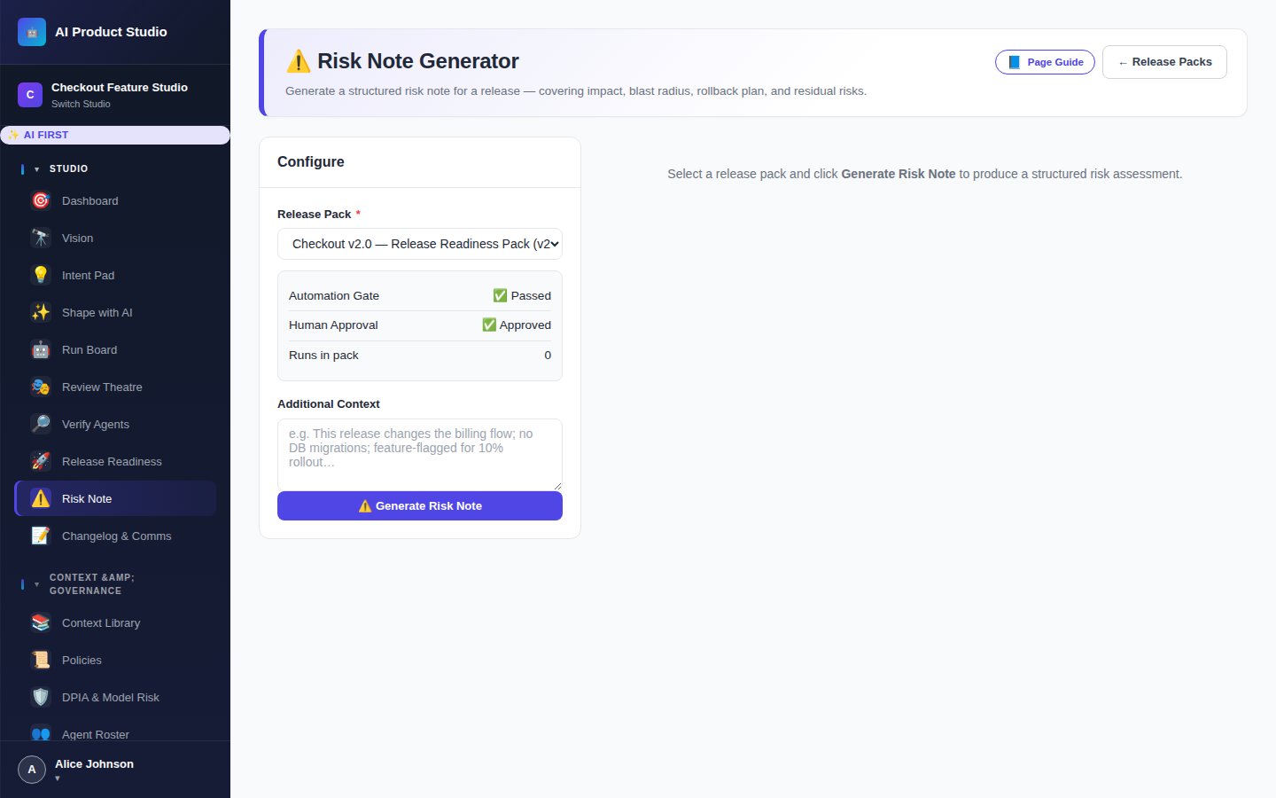 Screenshot: Studio Risk Register